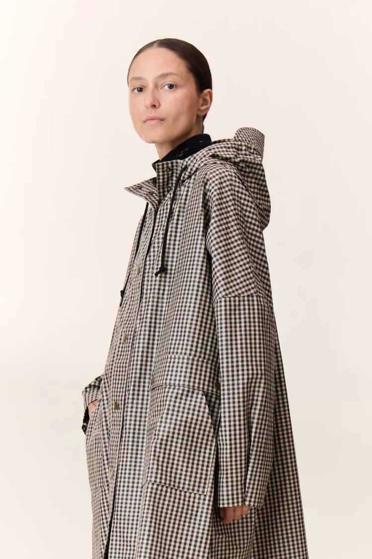Poncho Vannah Checki écru Leon & Harper – Image 2